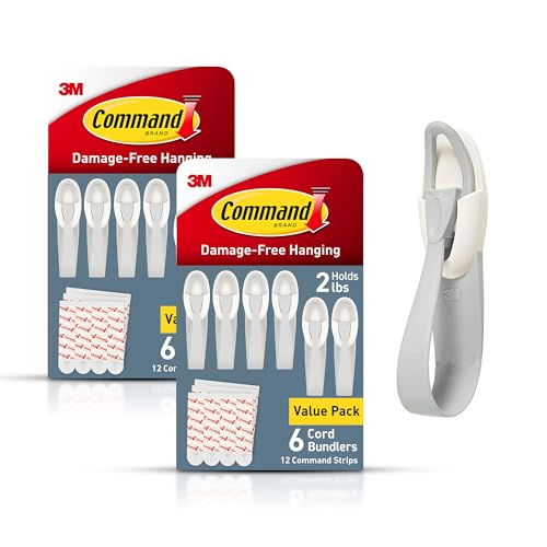 Command Plastic Cord Bundlers, Damage-Free Cable Organizer, No Tools Required, 12 Gray and 24 Adhesive Strips by Command - Used condition - US$17.88