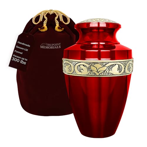 Image of Trupoint Memorials Cremation Urns for Human Ashes, Funeral Memorial Urn for Male and Female, Decorative Burial Grecian Urn Collection for Adult Men & Women - Grecian Red Gold, XL (300 LB)