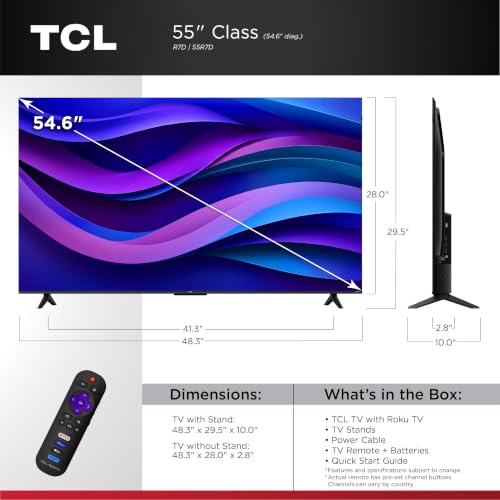 Image of TCL 55-Inch Class R7D Series 4K UHD HDR Roku Smart TV | FullView Bezel-Less Design, Google Cast & AirPlay 2 | Television for Living Room & Bedroom (55R7D, 2026) Streaming Live News, Sports & Movies