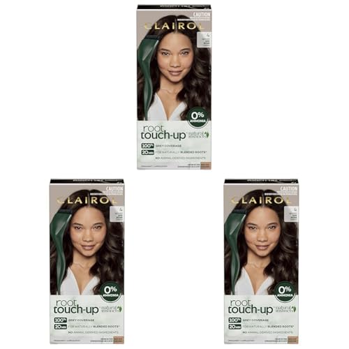 Clairol Root Touch Up Natural Instincts 4 DARK BROWN, 100% Grey Coverage, Naturally Blended Roots, No Ammonia, 0% Ammonia, Permanent Root Colour, 35 gram (Pack of 3)