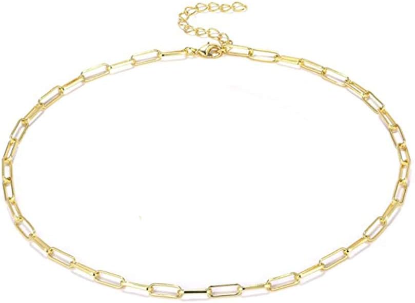 Ambrum Dainty Paperclip Chain Necklace 18K Gold Plated, Delicate Layered Link Chain Choker Necklaces,Chunky Oval Chain Necklace for Women Jewelry 16"