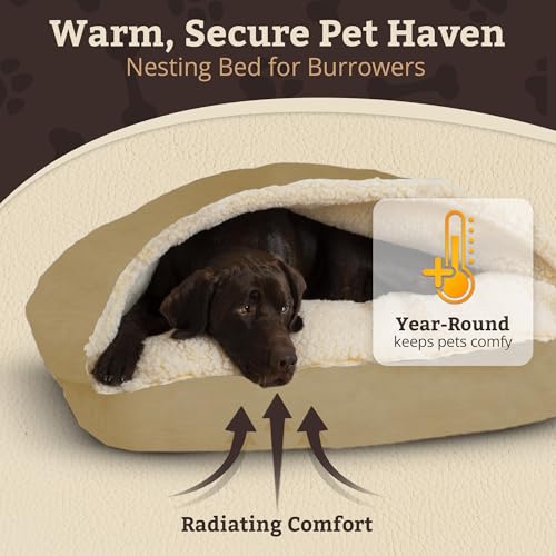 Image of Snoozer Rectangle Cozy Cave Dog Bed, Hooded Dog Bed, Khaki (M)