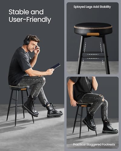 Image of VASAGLE Bar Stools Set of 2, Kitchen Counter Stools, 24.8-Inch Tall