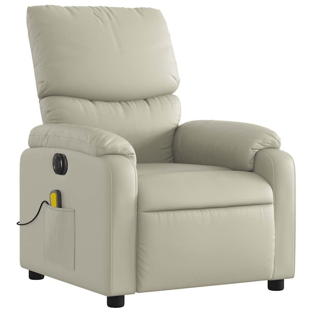 Massagesessel elektrisch Creme Kunstleder mit 6-Punkt-Vibrationsmassage, Elektromotor für Rückenlehne und Fußstütze, bequemer Polstersessel mit stabilem Holz und Metallgestell
