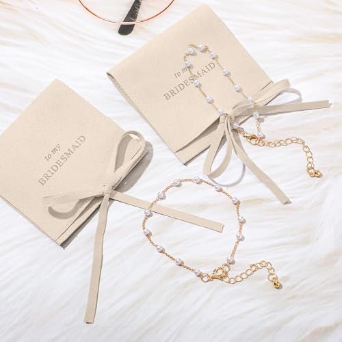 Quelay 16 Pcs Jewelry Bridesmaid Gift Pearl Bracelet Microfiber Jewelry Bag Pouch Set of 8 for Wedding Bridal Party Favor3