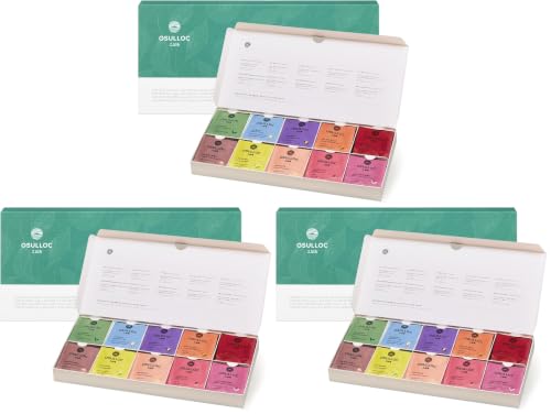 Image of OSULLOC Premium Tea Collection (40 count, 10 flavors x 4 ea), Self Care Sampler Gift Box Variety Pack, Premium Organic Pure & Blended Tea from Jeju (Pack of 3)