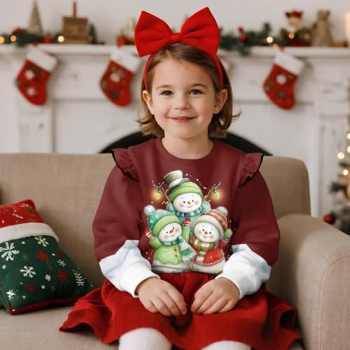 Christmas Girls Sweatshirts Size 1-8 Years Trendy Girls Long Sleeve Graphic Tees Ruffle Sweatshirt3