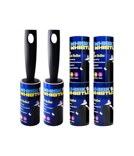 Lint Roller Remover for Clothes & Pet Hair Extra Sticky 360 Sheets (6 Rollers + 2 Handles) Clothes Roller Cleaner Kit Travel-Friendly Dog & Cat Hair Remover (إزالة وبر و شعر الحيوانات الأليفة)