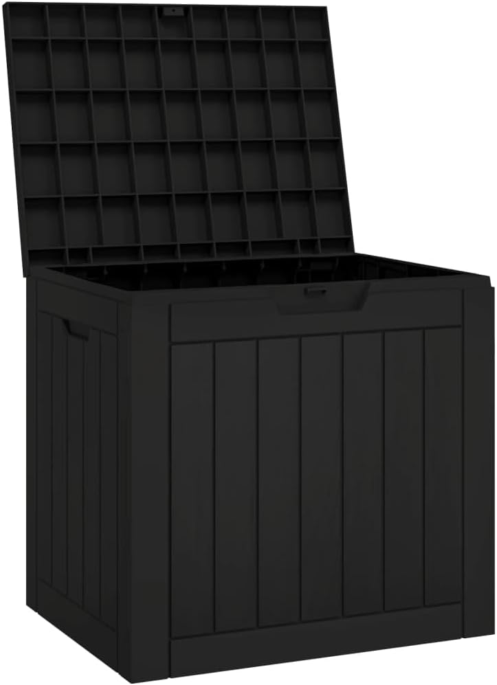 Garden Storage Box Black 21.9x21.9x20.9 in Polypropylene Deck Box 31.2 Gallon Outdoor Storage Container UV Guard Patio Storage for Deck Balcony Terrace