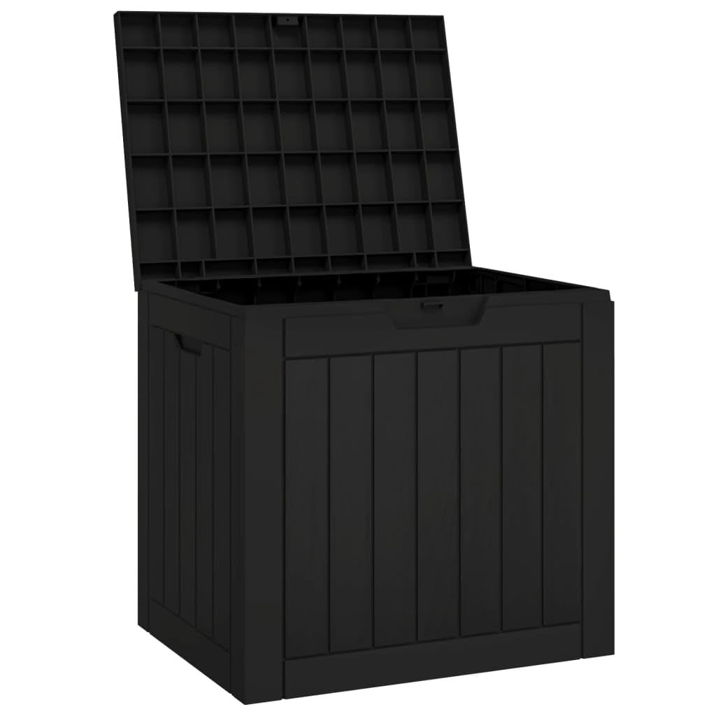 Générique Scatola portaoggetti da giardino nera 118L polipropilene imitazione legno, cassa esterna 55,5 x 43 x 53 cm con coperchio e maniglie laterali