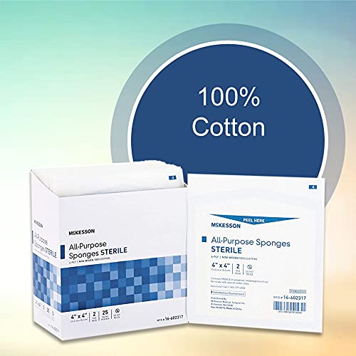 Mckesson All Purpose Sponges, Sterile, 4-Ply, 100% Cotton, 4 In X 4 In, 2 Per Pack, 25 Packs, 50 Total #TOP3