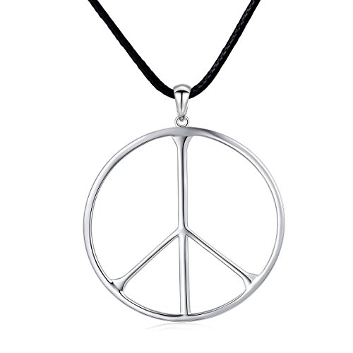 S925 Sterling Silver Classic Large Peace Sign Symbol Unisex Pendant Necklace for Men Women Jewelry