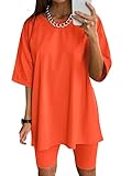 Glamaker Women 2 Piece Outfit sets Casual Oversized T-Shirt Tops Biker Shorts Workout Sport Tracksui
