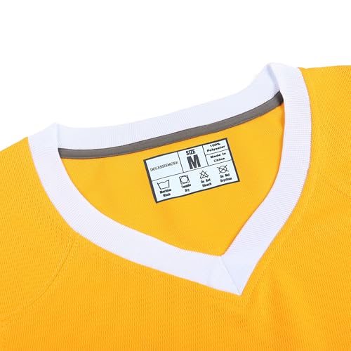 dolessismore Yellow Football Jerseys for Men Women Family Friend Workout Top College Team Athletic T-Shirt Training Clothing White Stripe-Yellow Jersey,Men Size Large