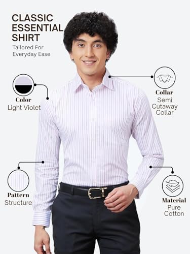 Image of Raymond Men Slim Fit Structure Pattern Pure Cotton Semi Cutaway Collar Full Sleeve Formal Shirt