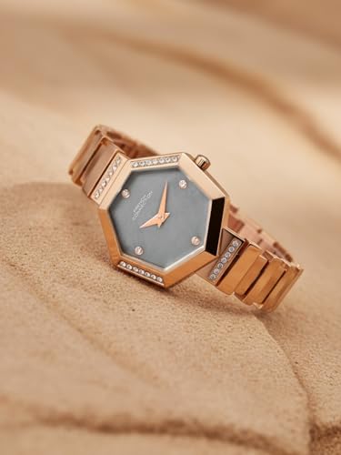 Image of French Connection Mop Grey Hexagonal Dial with Rose Stainless Steel Strap Watch for Womens - FCN0139RGM