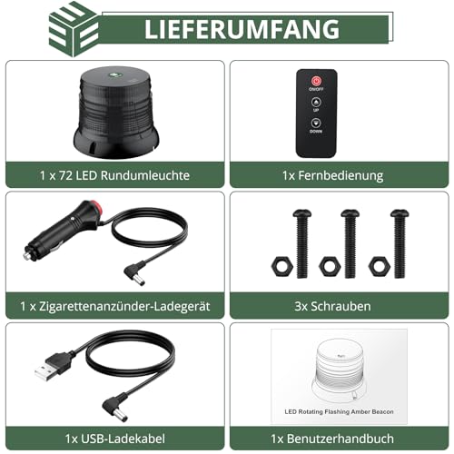 EYPINS Rundumleuchte Akku mit Fernbedienung, 12V 24V Warnleuchte Auto Gelb, 6 Blitzmuster aufladbare LED Rundumleuchte mit Magnet-Saugnapf, Warnleuchte Auto für Traktor KFZ LKW SUV| Blendfreie Gehäuse