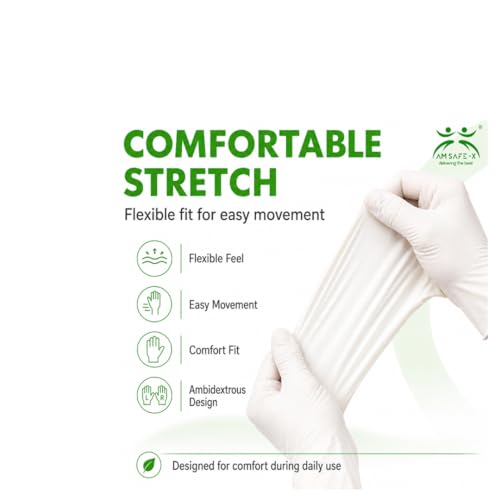 Image of AM Safe White Latex Disposable Gloves | Powdered | Food Handling | Multipurpose Gloves for Kitchen, Cleaning, Cooking, Housekeeping & Household Use | 80 Pcs | Large