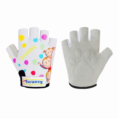 Boyiexin Kids Half-Finger Climbing Gloves for Age 3-10 Boys and Girls Monkey Bars Biking, Good Grip Control Gloves for Gymnastics Scooter Balance Boards Outdoor Sports (White, XS (3-4 Years)) by Boyiexin - Used condition - US$7.05