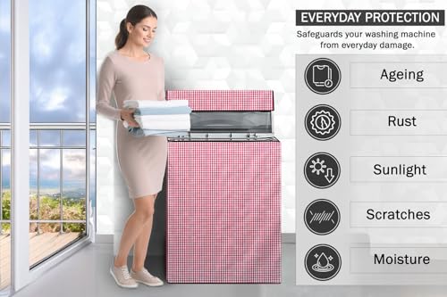 Image of Stylista Top Load Fully Automatic Washing Machine Cover Suitable for Lloyd 6.5 kg, 7 kg & 7.2 kg Pin Check Pattern Pink