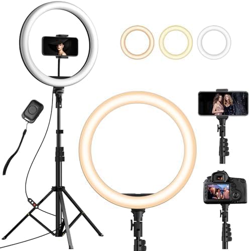 YOHOOLYO Ringlicht mit Stativ 12 Zoll Selfie Licht mit 163cm Aluminium-Dreibein 3 Lichtfarben und 10 Helligkeitsstufen fur Tiktok Selfie/YouTube Video/Make-up/Fotografie/Vlog