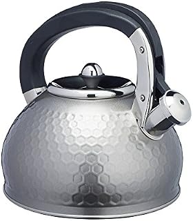 Lovello Whistling Kettle for Gas and Other Hob Types, Heat Resistant Handle, Stainless Steel, 2.5L Capacity, Grey
