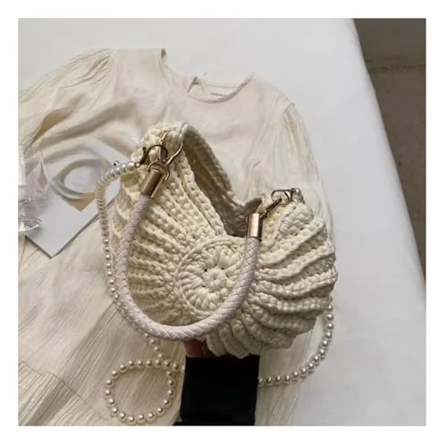 Handwoven Fashion Seashell Bag， Crochet Seashell Shoulder Bag，Knitted women's bag with pearl shoulder straps4