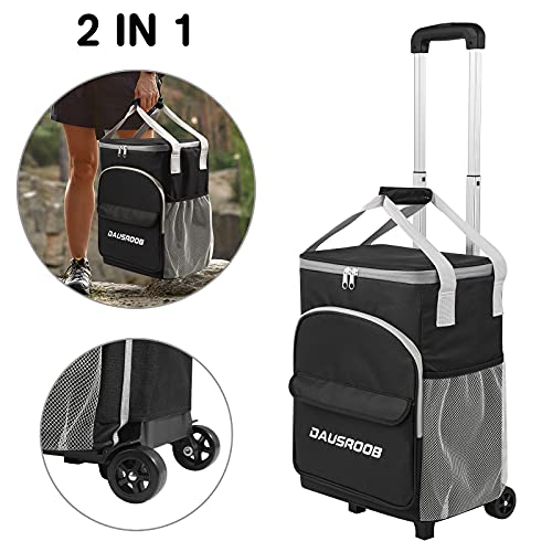 Insulated Rolling Cooler Bag Extended Collapsible, 2 In 1 Portable Beverage Cooler With Wheels Roller Bag Leak Proof Trolley Soft Cooler Bag Bbq Beach Summer, Camping, Picnics, Hiking 42 Cans #TOP3