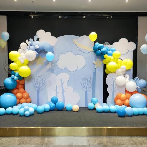 Image of Yellow Blue Clear Balloon, 60 Pcs 12 Inches Metallic Blue Balloons for Underwater Theme Party Decorations Birthday Balloons Baby Shower Engagement Party Supplies