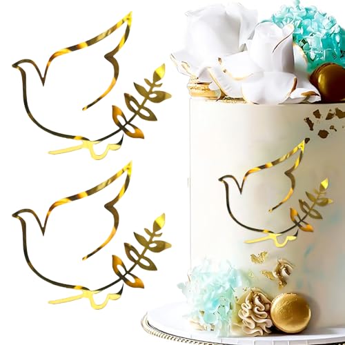 2 Decoration Gateau Bapteme en Forme de Colombe Dorée Decoration Gateau Communion Deco Baptême Mariage Anniversaire Noël et Première Communion (Doré)