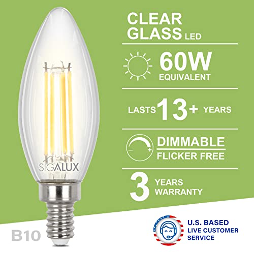 Sigalux E12 Led Bulb Candelabra Base Dimmable, Led Chandelier Light Bulbs, 60 Watt Equivalent Candelabra Led Light Bulbs, B10 2700K Soft White, Type B Filament Candle Light Bulbs Ul Listed, 12 Pack #TOP2