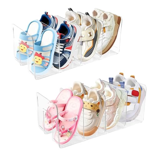 Meetue 2 Pack Toddler Shoe Organizer, 4 Sections Clear Acrylic