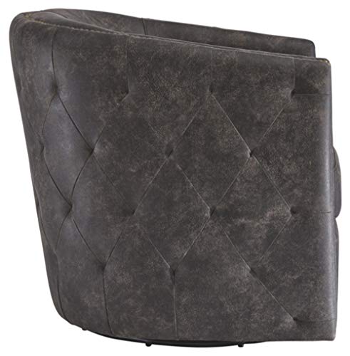 Signature Design By Ashley Brentlow Tufted Barrel Accent Swivel Chair, Distressed Black #TOP3