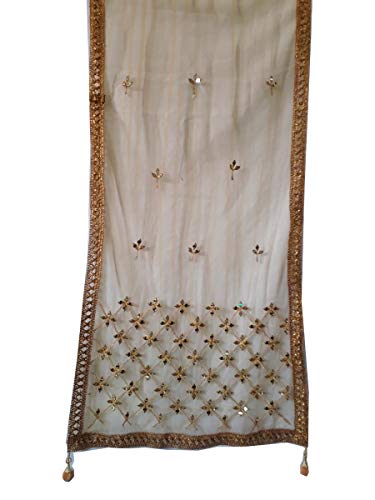 Indian Bollywood Mirror Work Gold Net Dupatta Scarf, Shawl, Chunni - Latest Wedding Women's Stole, Wraps With Gold Latkan3