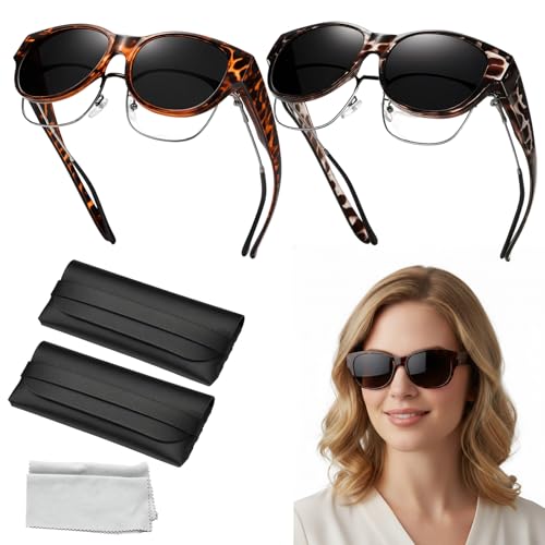 RxaGtn Sonnenbrille über normale Brille, Überzieh Sonnenbrille, 6 Stück Sunglasses Over Glasses Women (mit 2 Lederetui und 2 Reinigungstuch), Überbrille für Autofahrer und Outdoor-Aktivitäten