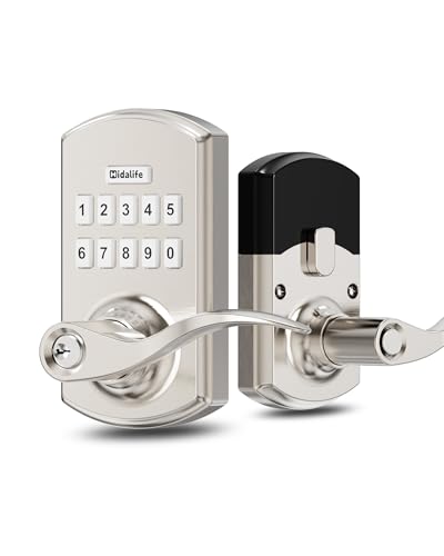 Hidalife Keypad Smart Door Lock with Handle,Keyless Entry for Front Door,Rekeyable,Manual Passage Mode, Satin Nickel