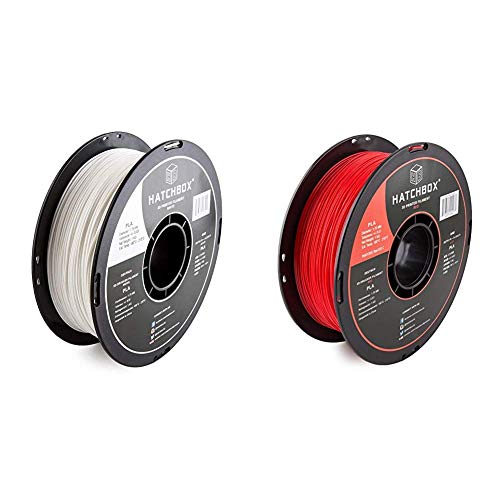 HATCHBOX PLA 3D Printer Filament, Dimensional Accuracy +/- 0.03 mm, 1 kg Spool, 1.75 mm, White + PLA 3D Printer Filament, Dimensional Accuracy +/- 0.03 mm, 1 kg Spool, 1.75 mm, Red