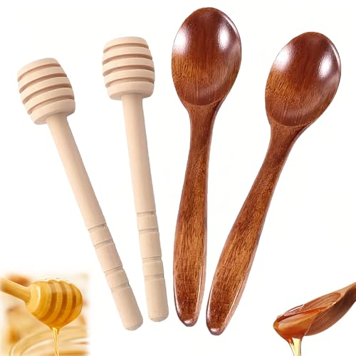4 Pack Wooden Honey Dippers 15cm 10cm Eco-Friendly Bamboo Honey Stirrer Sticks for Honey Jam Syrup Dessert and More-Natural Honey Mixing Spoons