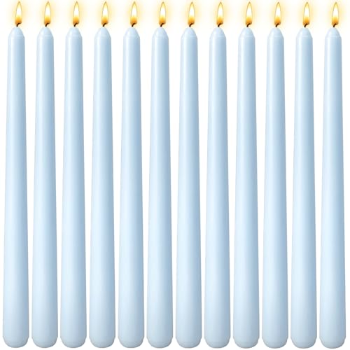 12 Pack 10 inch Baby-Blue Taper Candle Set for Holiday Dinner Party Unscented Long Candlesticks Dripless and Smokeless 7-8 Hours Burn