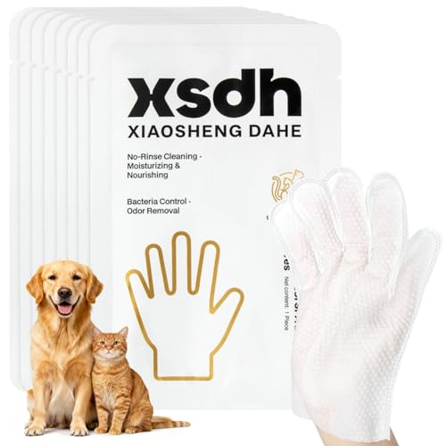 RAINFLOW Pet Glove Wipes for Dogs - 8PCS Individual Pet Cleaning Gloves,Gentle Hydrating & Nourish Fur,Grooming Gloves for Dog & Cat Fur Horse Coat Care,Pet Bathing Wipes for Daily Care,Travel
