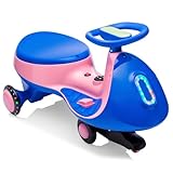 LALAHO Kinder Elektroauto 12V, Elektrisches Rutschauto mit Pedal, Kinderauto Elektrisch, Elektrofahrzeuge 2 Geschwindigkeit Kippschutz, Bluetooth, für Kind ab 3 Jahren (Blau-Rosa)