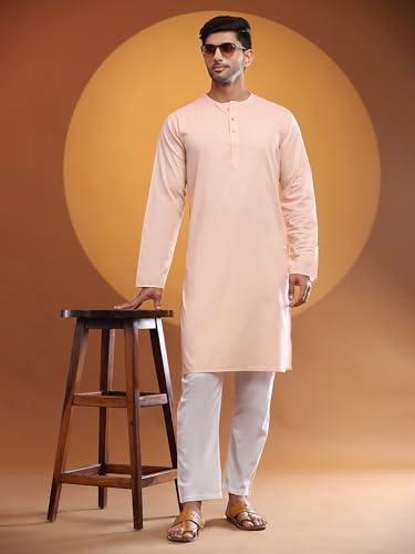 Image of Men's Pure Cotton Solid Kurta Pajama Set Round Neck Casual Yoga Dress