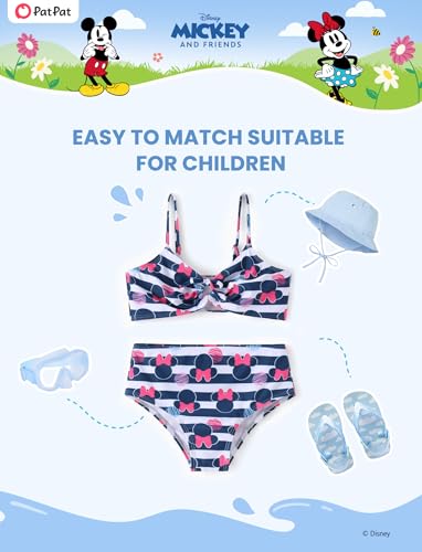 Image of Disney Stitch Minnie Mouse Bikini Swimsuit, 2 Piece Toddler Girls Bathing Suit, Swimwear with Straps & Bow, UPF 50+ Rashguard