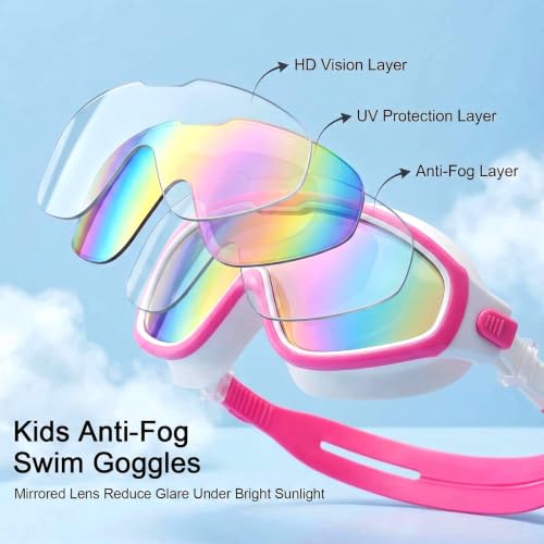 Image of Swim Goggles for Kids 6-12, Wide View Anti-Fog UV Protection No Leaking,Boys Girls Youth Swimming Goggles