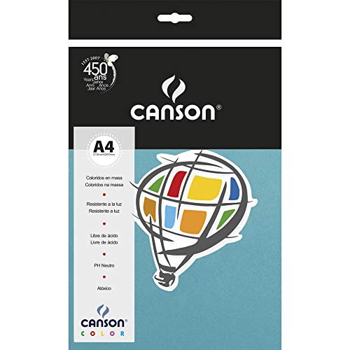 Papel Colorido A4 180g/m², Canson, 66661200, Azul Turquesa, 10 Folhas