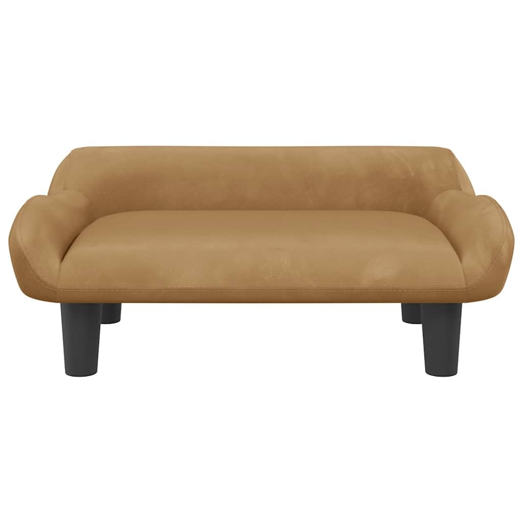 Sofa dziecięca brązowa, 70 x 40 x 24 cm, aksamitna, do pokoju dziecięcego, ławka do siedzenia z wyściółką piankową, lite drewno sosnowe, nośność 50 kg, do zabawek i ubrań w pokoju niemowlęcym