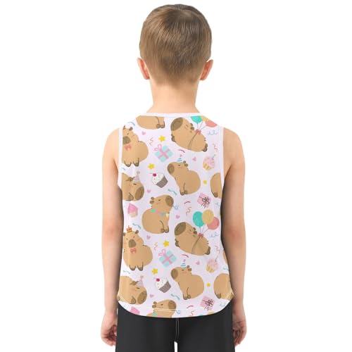 Cute Birthday Party Capybara Purple Boys Tank Top Sleeveless Quick Dry Athletic T-Shirts 3-10T3