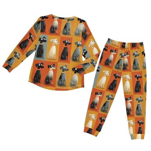 Long Sleeve Pajama Set for Girls Boys,Dogs Sitting in Squares Comfy Crewneck Sleepwears,Soft Kid's Homewear Clothes Underwear Sets 3T2