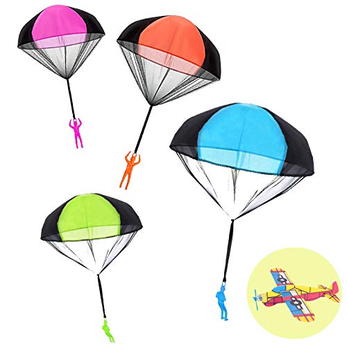 WISHDIAM [4 Colors] Parachute Toys for Kids,Parachute Men,Tangle Free Throwing Parachute Man,Outdoor Children\'s Flying Toys,No Assemble or Batteries Required,Outdoor Toys for Kids Gifts in All Ages