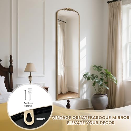 Image of WallBeyond Arched Full Length Mirror Wall Mounted, 21x78 Inch Gold Antique Mirror, Vintage Metal Frame Full Body Mirro for Bedroom, Living Room, Hanging or Leaning